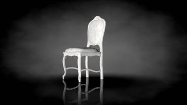 siyah bir arka plan üzerinde beyaz bir sandalyenin 3D render