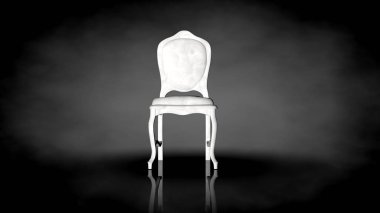 siyah bir arka plan üzerinde beyaz bir sandalyenin 3D render
