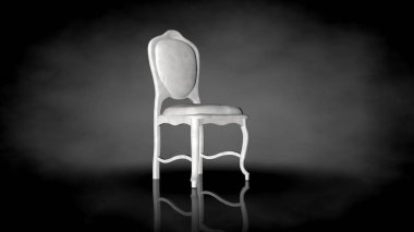 siyah bir arka plan üzerinde beyaz bir sandalyenin 3D render