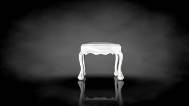 siyah bir arka plan üzerinde beyaz bir sandalyenin 3D render