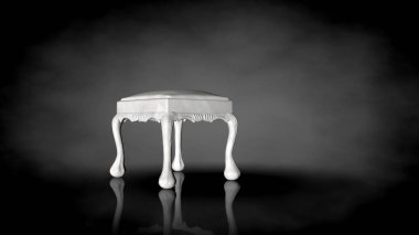 siyah bir arka plan üzerinde beyaz bir sandalyenin 3D render