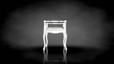 siyah bir arka plan üzerinde beyaz bir sandalyenin 3D render