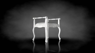 siyah bir arka plan üzerinde beyaz bir sandalyenin 3D render