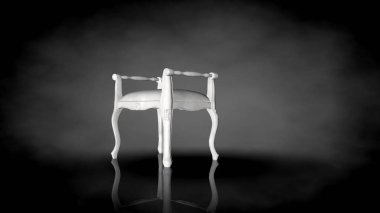 siyah bir arka plan üzerinde beyaz bir sandalyenin 3D render