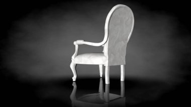 siyah bir arka plan üzerinde beyaz bir sandalyenin 3D render