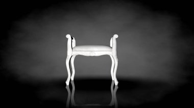siyah bir arka plan üzerinde beyaz bir sandalyenin 3D render