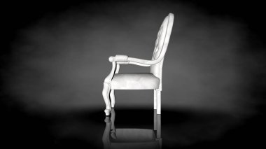 siyah bir arka plan üzerinde beyaz bir sandalyenin 3D render