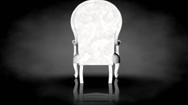 siyah bir arka plan üzerinde beyaz bir sandalyenin 3D render