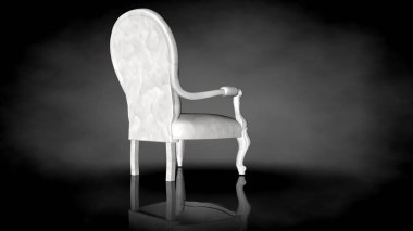 siyah bir arka plan üzerinde beyaz bir sandalyenin 3D render