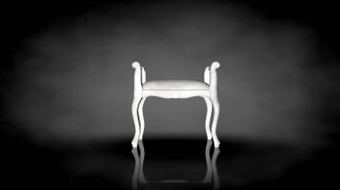 siyah bir arka plan üzerinde beyaz bir sandalyenin 3D render