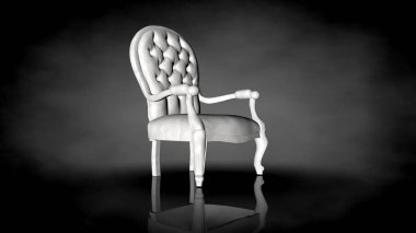 siyah bir arka plan üzerinde beyaz bir sandalyenin 3D render
