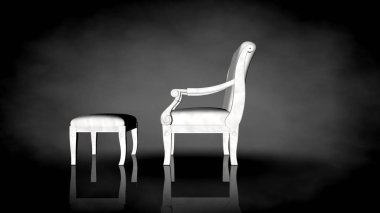 siyah bir arka plan üzerinde beyaz bir sandalyenin 3D render