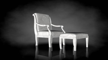 siyah bir arka plan üzerinde beyaz bir sandalyenin 3D render