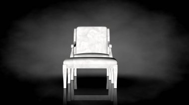 siyah bir arka plan üzerinde beyaz bir sandalyenin 3D render