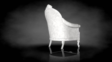 siyah bir arka plan üzerinde beyaz bir sandalyenin 3D render