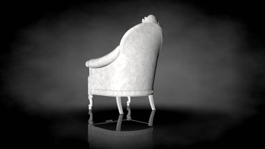 siyah bir arka plan üzerinde beyaz bir sandalyenin 3D render
