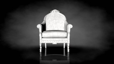 siyah bir arka plan üzerinde beyaz bir sandalyenin 3D render