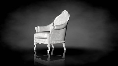 siyah bir arka plan üzerinde beyaz bir sandalyenin 3D render