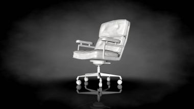 siyah bir arka plan üzerinde beyaz bir sandalyenin 3D render