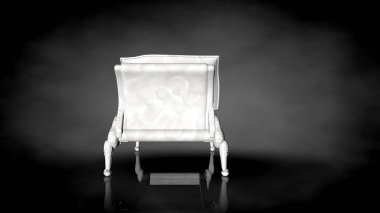 siyah bir arka plan üzerinde beyaz bir sandalyenin 3D render