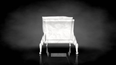 siyah bir arka plan üzerinde beyaz bir sandalyenin 3D render