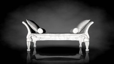 siyah bir arka plan üzerinde beyaz bir sandalyenin 3D render
