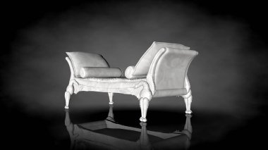 siyah bir arka plan üzerinde beyaz bir sandalyenin 3D render