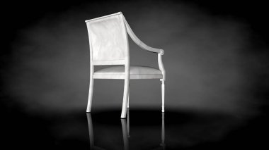 siyah bir arka plan üzerinde beyaz bir sandalyenin 3D render