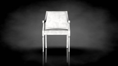 siyah bir arka plan üzerinde beyaz bir sandalyenin 3D render