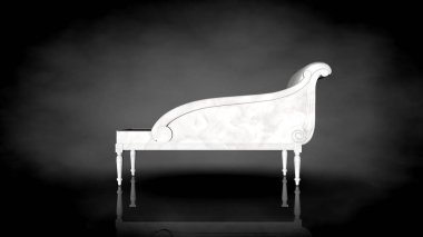 siyah bir arka plan üzerinde beyaz bir sandalyenin 3D render