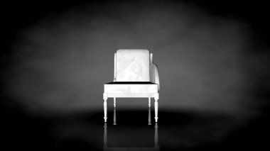 siyah bir arka plan üzerinde beyaz bir sandalyenin 3D render