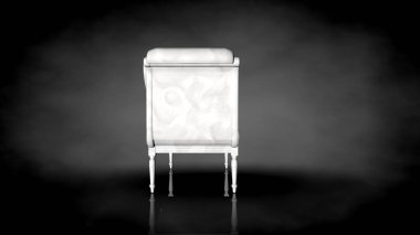 siyah bir arka plan üzerinde beyaz bir sandalyenin 3D render