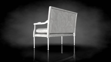 siyah bir arka plan üzerinde beyaz bir sandalyenin 3D render