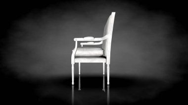 siyah bir arka plan üzerinde beyaz bir sandalyenin 3D render