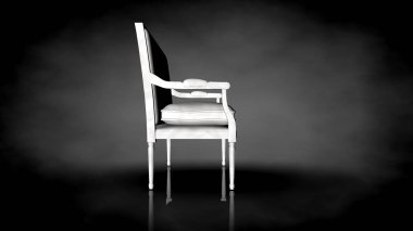 siyah bir arka plan üzerinde beyaz bir sandalyenin 3D render