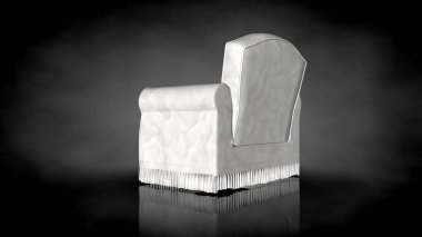 siyah bir arka plan üzerinde beyaz bir sandalyenin 3D render