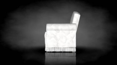 siyah bir arka plan üzerinde beyaz bir sandalyenin 3D render