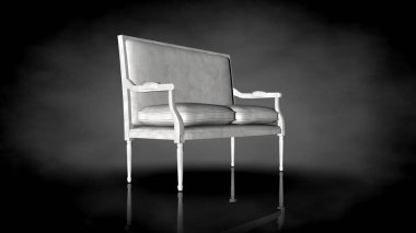 siyah bir arka plan üzerinde beyaz bir sandalyenin 3D render