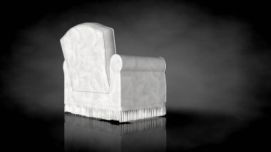 siyah bir arka plan üzerinde beyaz bir sandalyenin 3D render