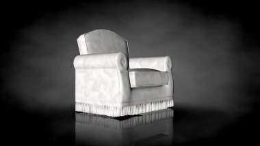 siyah bir arka plan üzerinde beyaz bir sandalyenin 3D render