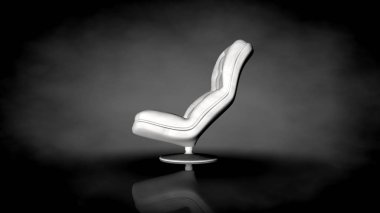 siyah bir arka plan üzerinde beyaz bir sandalyenin 3D render