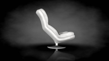siyah bir arka plan üzerinde beyaz bir sandalyenin 3D render