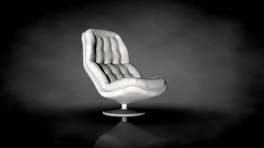 siyah bir arka plan üzerinde beyaz bir sandalyenin 3D render