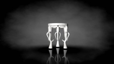 siyah bir arka plan üzerinde beyaz bir sandalyenin 3D render