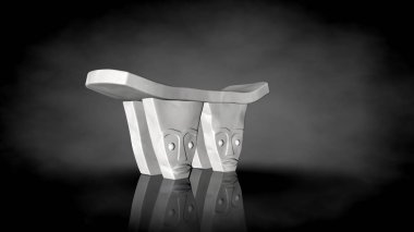 siyah bir arka plan üzerinde beyaz bir sandalyenin 3D render