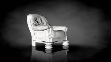 siyah bir arka plan üzerinde beyaz bir sandalyenin 3D render