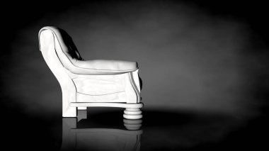 siyah bir arka plan üzerinde beyaz bir sandalyenin 3D render