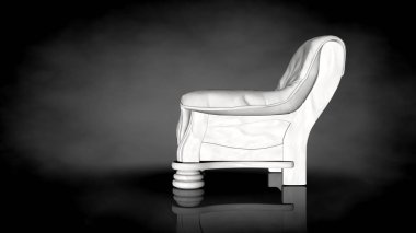 siyah bir arka plan üzerinde beyaz bir sandalyenin 3D render