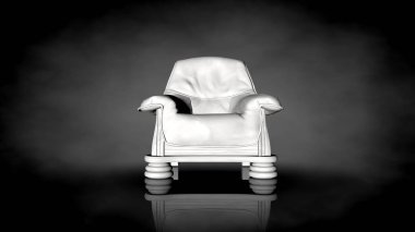 siyah bir arka plan üzerinde beyaz bir sandalyenin 3D render