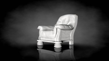 siyah bir arka plan üzerinde beyaz bir sandalyenin 3D render